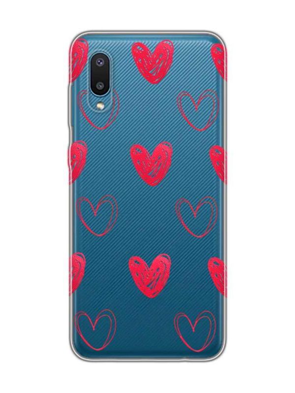 Прозорий чохол на Samsung Galaxy A02 / A022 (2021)  Сердечка червоні (принт 77)