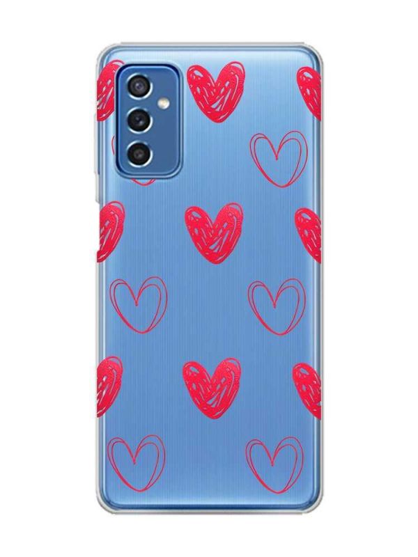 Прозорий чохол на Samsung Galaxy M52 Сердечка червоні (принт 77)