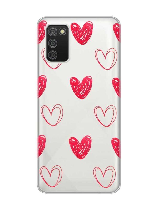 Прозорий чохол для Samsung Galaxy A02s  Сердечка червоні (принт 77)