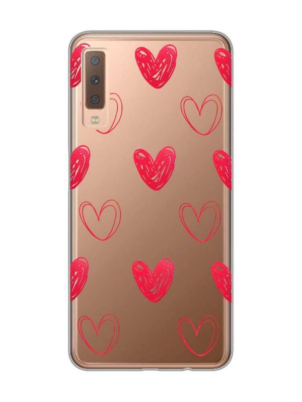 Прозорий чохол на Samsung Galaxy A7(2018) A750 Сердечка червоні (принт 77)