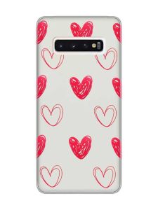 Прозорий чохол на Samsung Galaxy S10 Сердечка червоні (принт 77)