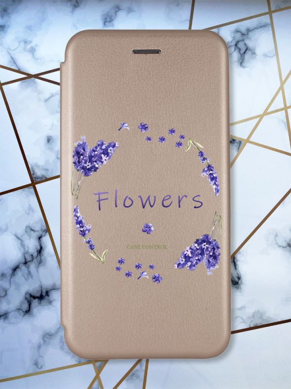 Чохол-книжка з малюнком для Samsung Galaxy А50 (2019) А505/A30s Золотий; Лавандовий віночок (принт 19)