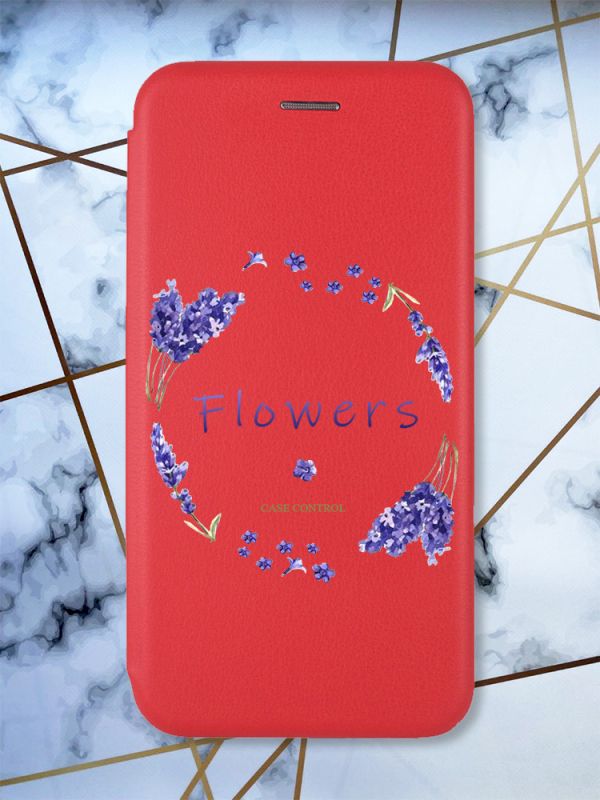 Чохол-книжка з малюнком для Xiaomi Redmi 8A Червоний; Лавандовий віночок (принт 19)