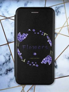 Чохол-книжка з малюнком для Xiaomi Redmi 8A Чорний; Лавандовий віночок (принт 19)