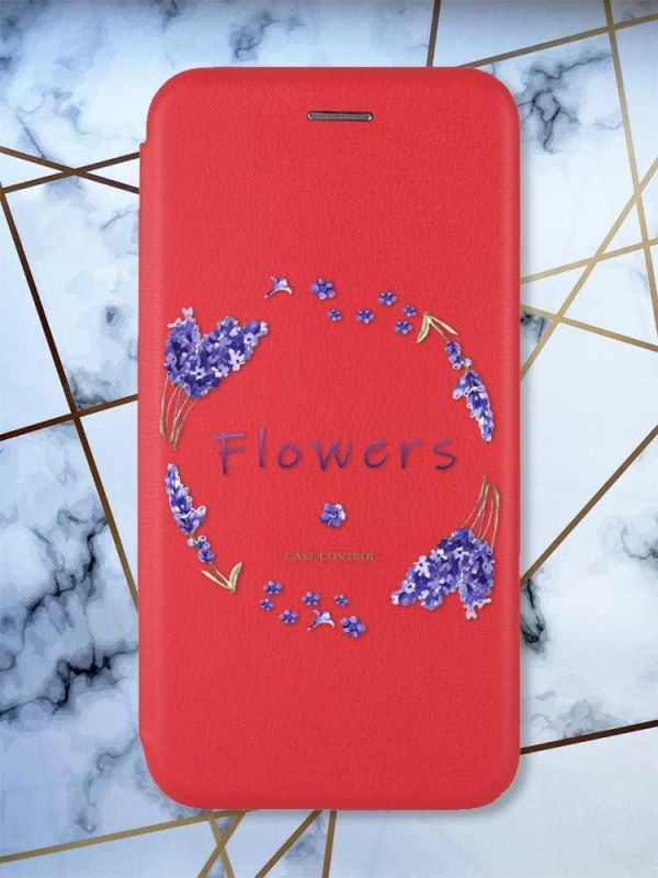 Чохол-книжка з малюнком для Xiaomi Redmi Note 8 Pro Червоний; Лавандовий віночок (принт 19)