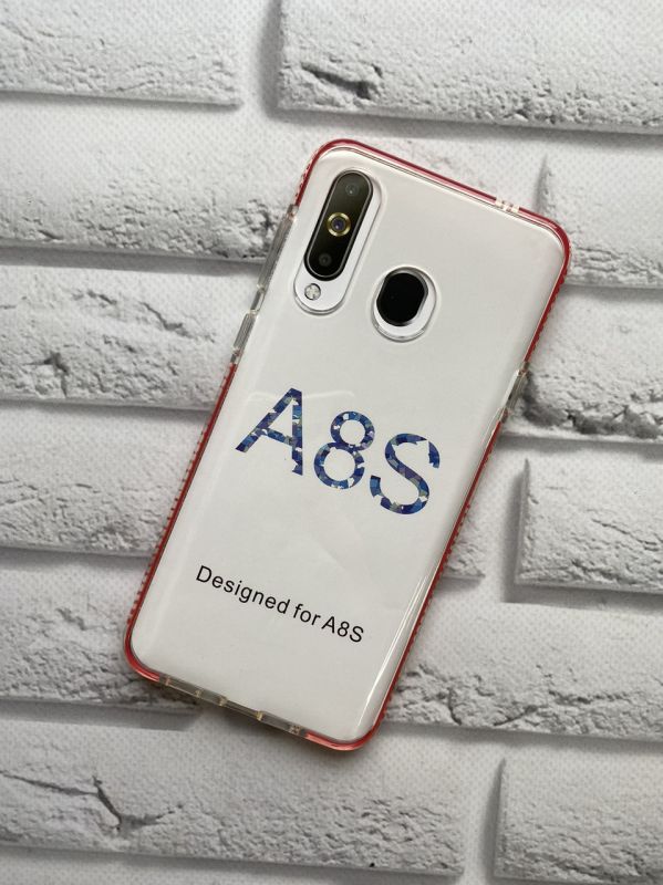 Силіконовий прозорий чохол із бампером для Samsung A8s Червоний