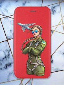 Чохол-книжка з малюнком для Samsung Galaxy A32 Червоний; Дівчина-пілот (патріотичний принт 6)