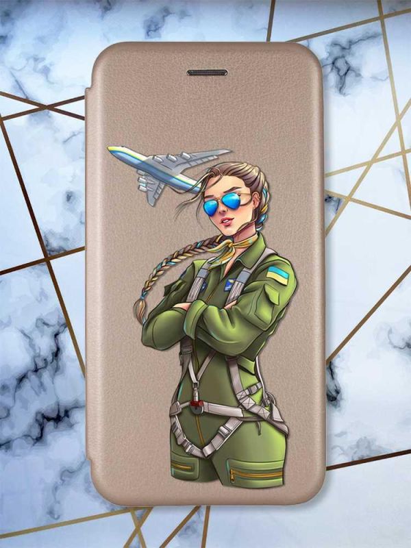 Чохол-книжка з малюнком для Samsung Galaxy A52 Золотий; Дівчина-пілот (патріотичний принт 6)