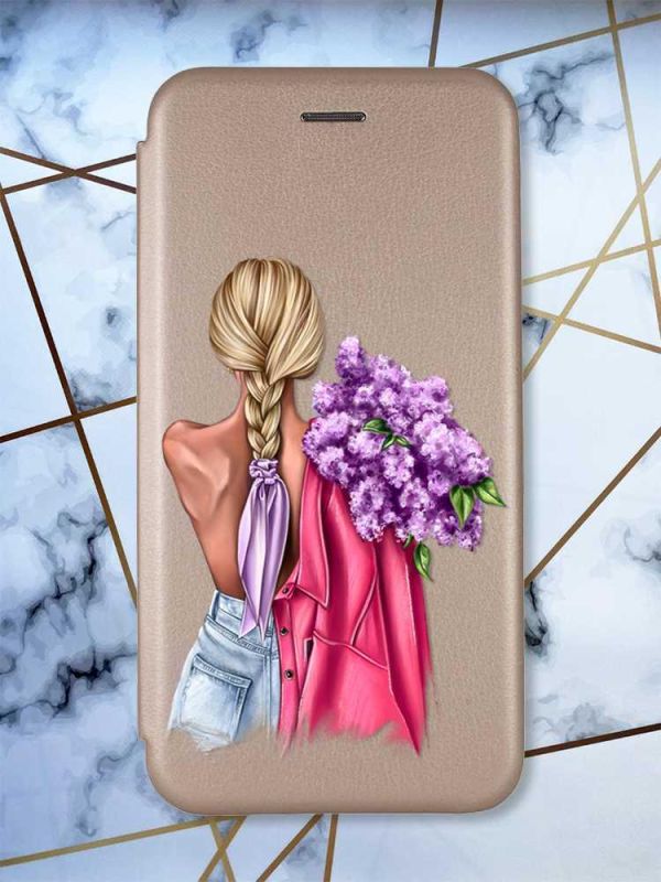 Чохол-книжка з малюнком для Samsung Galaxy A52 Золотий; Дівчина з бузком (принт 7)