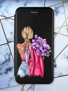 Чохол-книжка з малюнком для Xiaomi Redmi 7A Чорний:: Дівчина з бузком (принт 7)