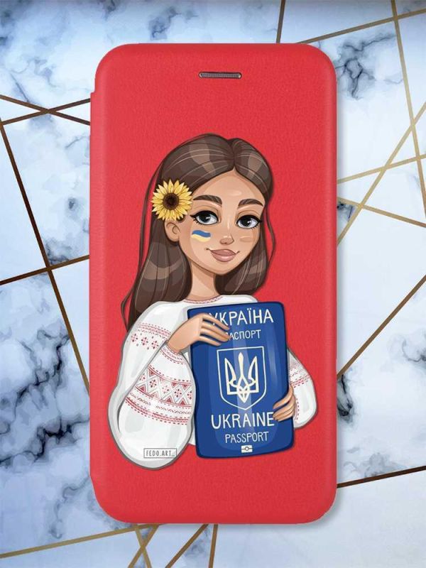 Чохол-книжка з малюнком для Samsung Galaxy А50 (2019) А505/A30s Червоний; Дівчина з паспортом (патріотичний принт 12)