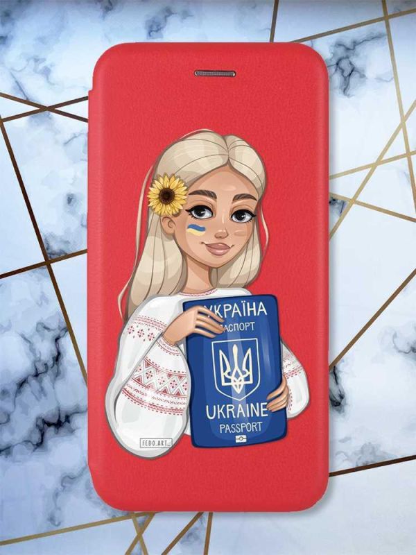 Чохол-книжка з малюнком для Samsung Galaxy А50 (2019) А505/A30s Червоний; Дівчина з паспортом (патріотичний принт 13)