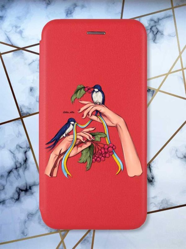 Чохол-книжка з малюнком для Xiaomi Redmi Note 8T Червоний; Ластівки (патріотичний принт 15)