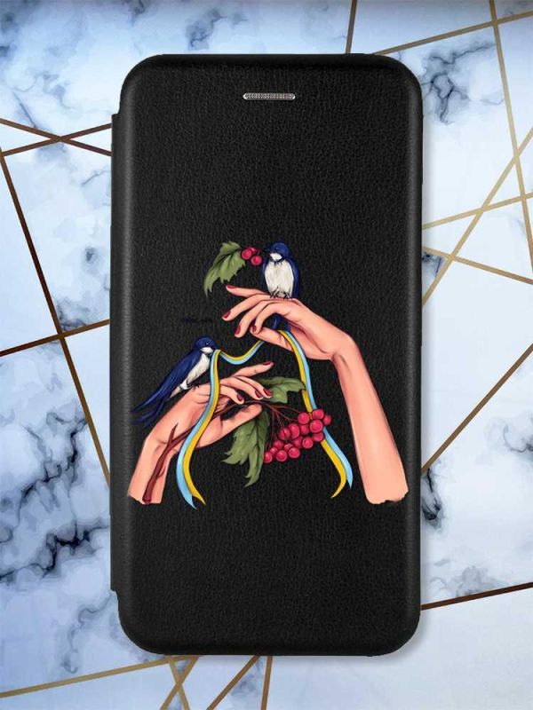 Чохол-книжка з малюнком для Xiaomi Redmi Note 8T Чорний; Ластівки (патріотичний принт 15)