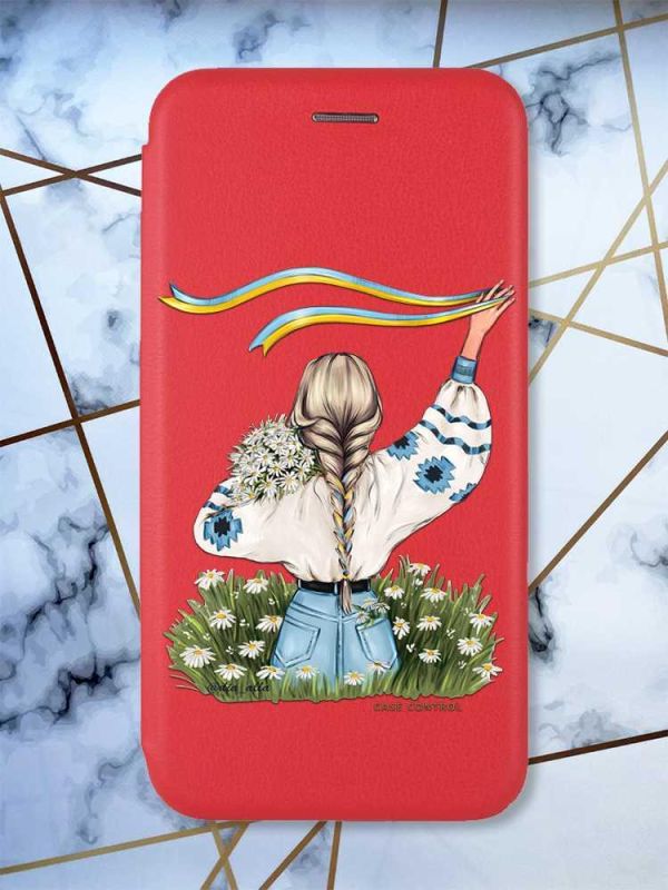 Чохол-книжка з малюнком для Samsung Galaxy A51 (A515) Червоний; Дівчина зі стрічкою (патріотичний принт 17)