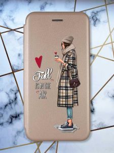 Чохол-книжка з малюнком для Samsung Galaxy A50 (2019) A505/A30s Золотий; Дівчина з кавою (принт 59)