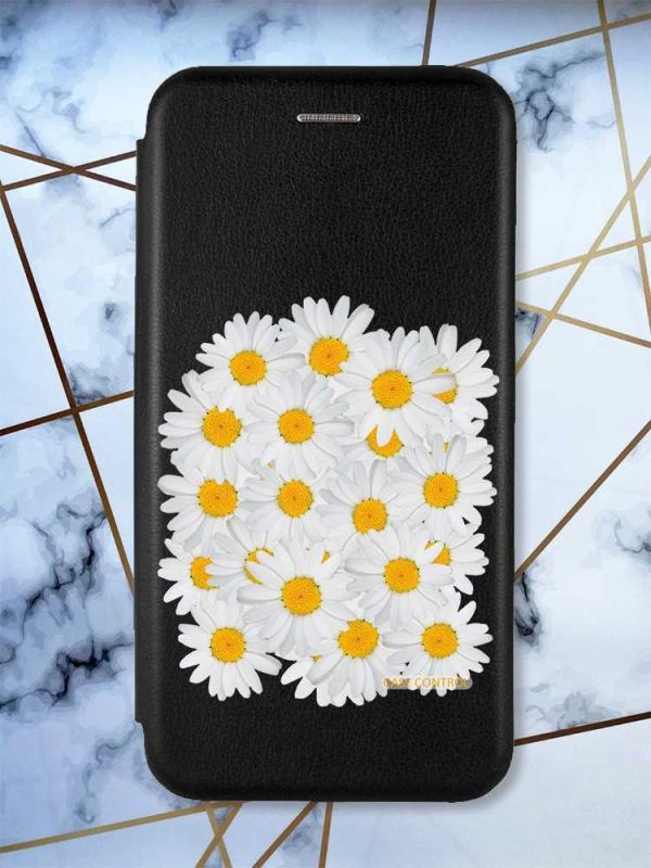 Чохол-книжка з малюнком для Xiaomi Redmi 9A Чорний; Букет ромашок (принт 40)