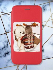 Чохол-книжка з малюнком для Samsung Galaxy A52 (A525) Червоний; Дівчинка з ведмедиком (принт 117)