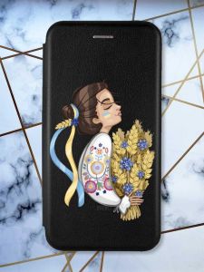 Чохол-книжка з малюнком для Samsung Galaxy A11 Чорний; Українка з колосками (принт 172)
