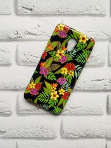 Силіконовий чохол з малюнком для Meizu M6 Букетики з листям на чорному