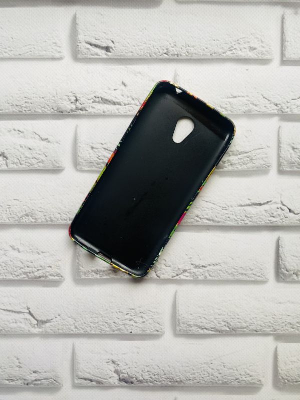 Силіконовий чохол з малюнком для Meizu M6 Букетики з листям на чорному