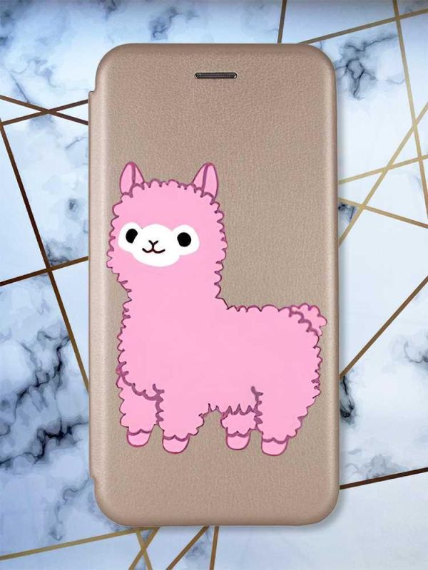 Чохол-книжка з малюнком для Samsung Galaxy A03/A035 Золотий; Лама рожева (принт 100)