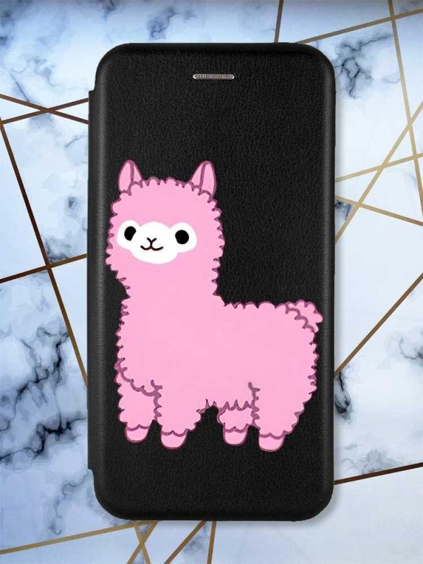 Чохол-книжка з малюнком для Xiaomi Redmi 9A Чорний; Лама рожева (принт 100)