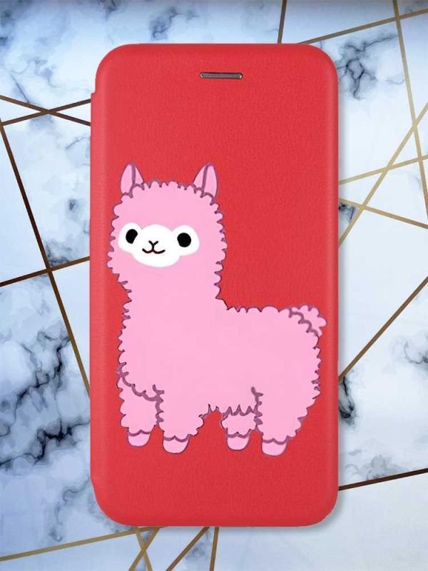 Чохол-книжка з малюнком для Xiaomi Redmi Note 8 Pro Червоний; Лама рожева (принт 100)