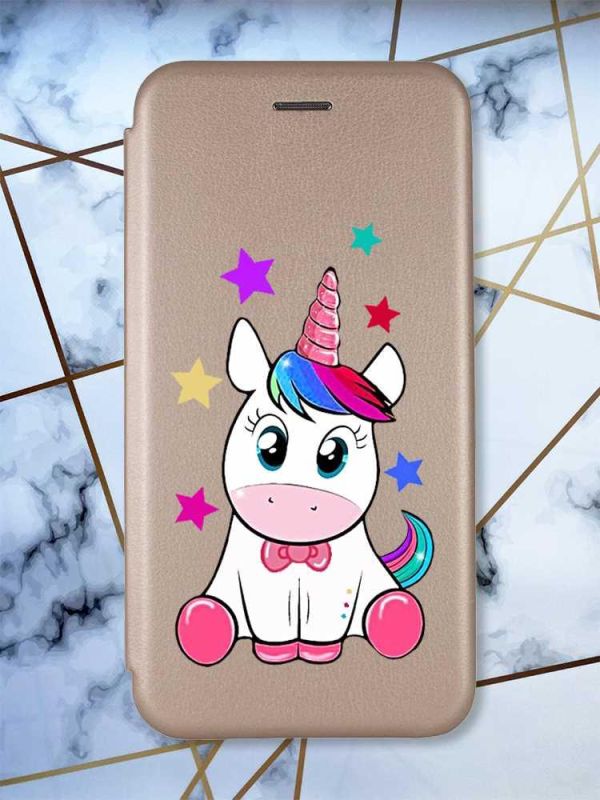 Чохол-книжка з малюнком для Samsung Galaxy A03/A035 Золотий; Єдиноріг (принт 102)