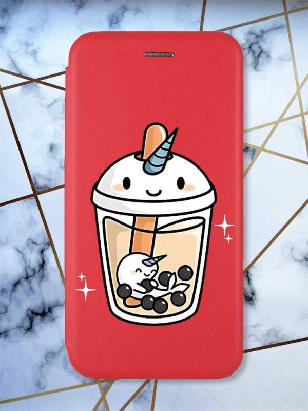 Чохол-книжка з малюнком для Xiaomi Redmi 9 Червоний;  Коктейль Єдиноріг (принт 96)