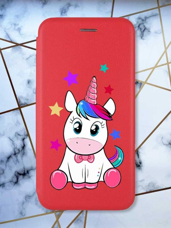 Чохол-книжка з малюнком для Xiaomi Redmi 8A Червоний; Єдиноріг (принт 102)