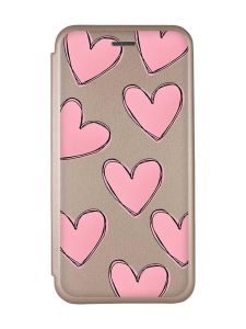 Чохол-книжка з малюнком для Samsung Galaxy A03s Золотий; Сердечка рожеві (принт 78)