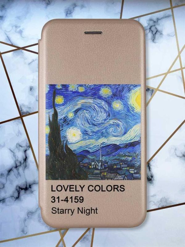 Чохол-книжка з малюнком для Samsung Galaxy A52 Золотий; Зоряна ніч (принт 74)