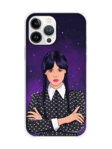 Чохол із потовщеними кутами на iPhone 14 Pro Дівчина з косичками. Венздей (принт 208)