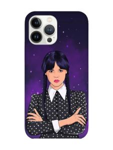 Чохол із захистом камери на iPhone 14 Pro Дівчина з косичками. Венздей (принт 208)