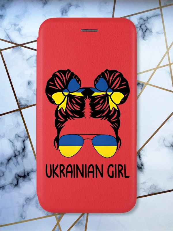 Чохол-книжка з малюнком для Xiaomi Redmi 8A Червоний; Українська дівчина (принт 113)
