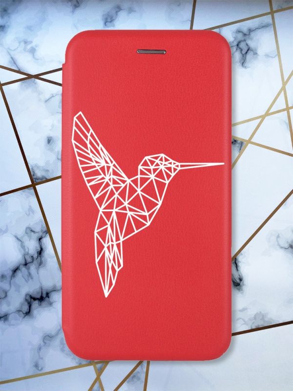 Чохол-книжка з малюнком для Xiaomi Redmi 8A Червоний; Колібрі (принт 123)