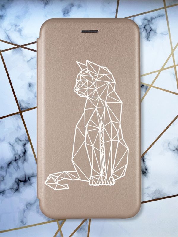 Чохол-книжка з малюнком для Xiaomi Redmi 9 Золотистий; Котик (принт 125)