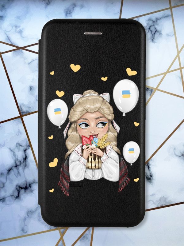 Чохол-книжка з малюнком для Xiaomi Redmi 8A Чорний; Українка з солодощами (принт 175)