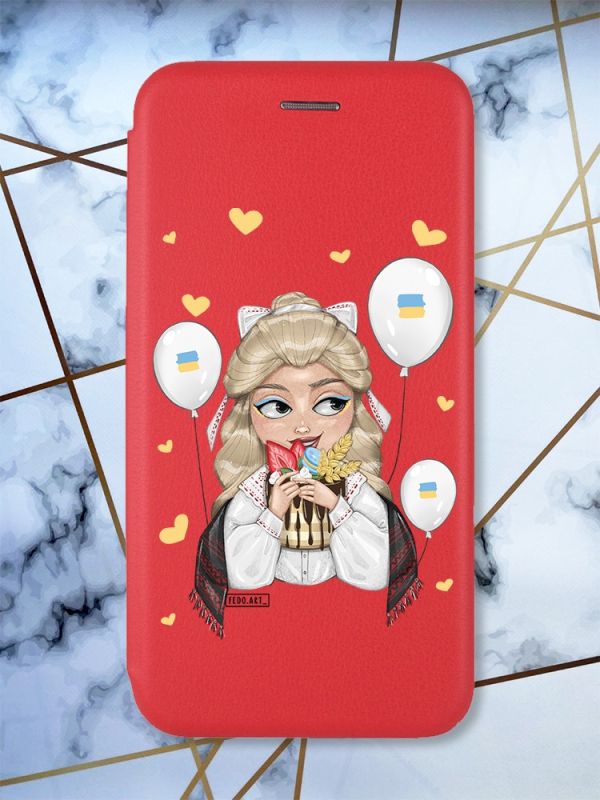 Чохол-книжка з малюнком для Xiaomi Redmi 9 Червоний;  Українка з солодощами (принт 175)
