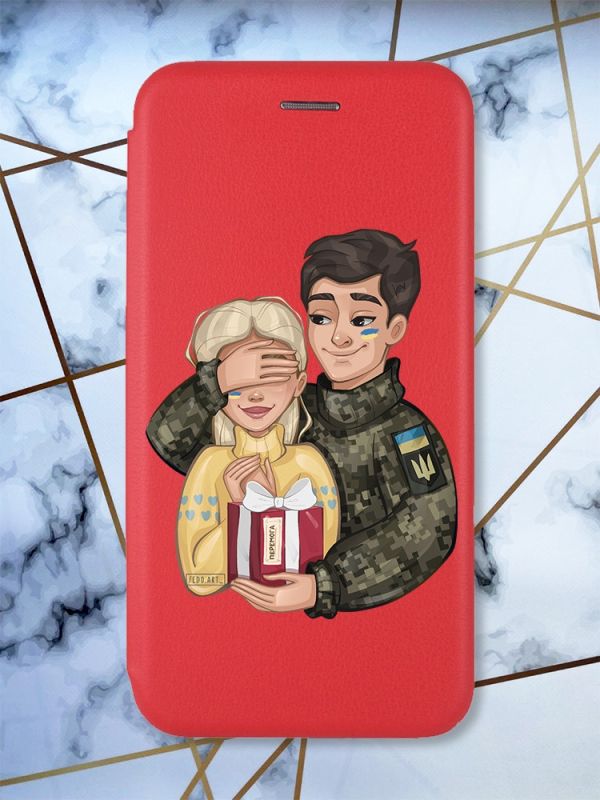 Чохол-книжка з малюнком для Xiaomi Redmi 8A Червоний; Подарунок Перемога (принт 178)