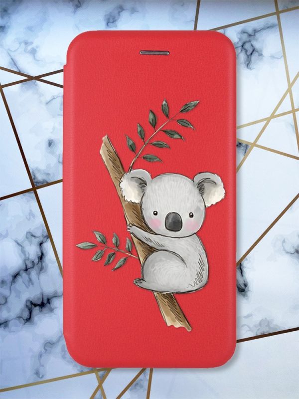 Чохол-книжка з малюнком для Xiaomi Redmi Note 8 Pro Червоний; Коала (принт 132)