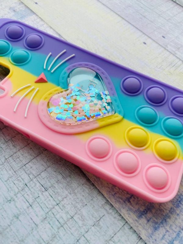 Чохол Спит Антистрес Поп-Іт Pop It для Samsung Galaxy M33 5G Котик із серцем Рожево-фіол.