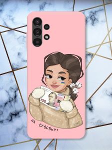 Матовий рожевий чохол на Samsung A13 4G На бавовну (патріотичний принт 217)