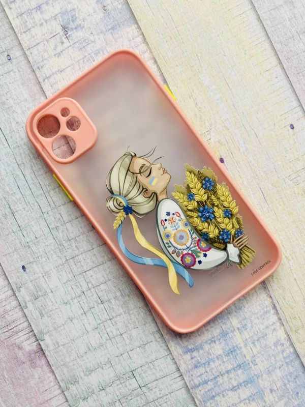 Прозорий матовий чохол з силіконовим бампером для iPhone 11 (6,1) Українка з колосками 173