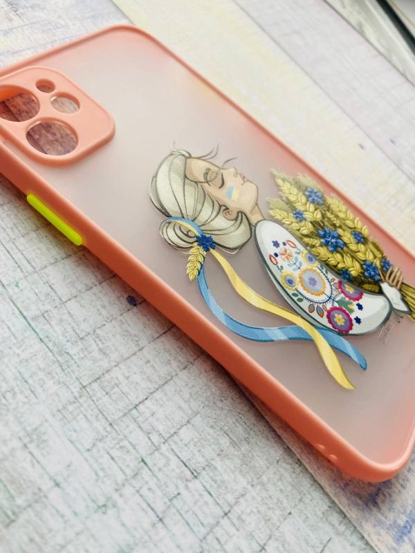 Прозорий матовий чохол з силіконовим бампером для iPhone 11 (6,1) Українка з колосками 173