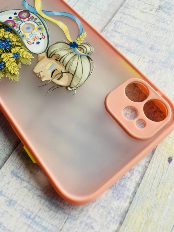 Прозорий матовий чохол з силіконовим бампером для iPhone 11 (6,1) Українка з колосками 173