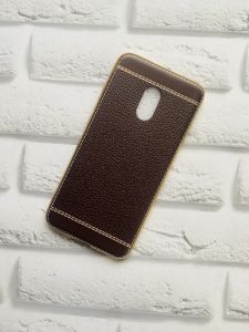 Силіконовий чохол з тисненням та золотим обідком для Meizu Pro 6 Коричневий