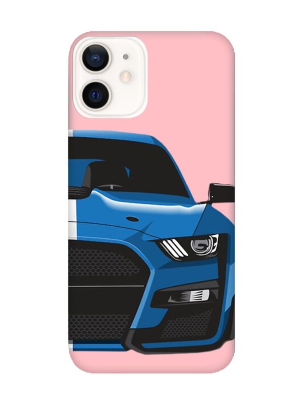Матовий рожевий чохол на Apple iPhone 12 / 12 Pro (6.1) Авто синє (принт 229)