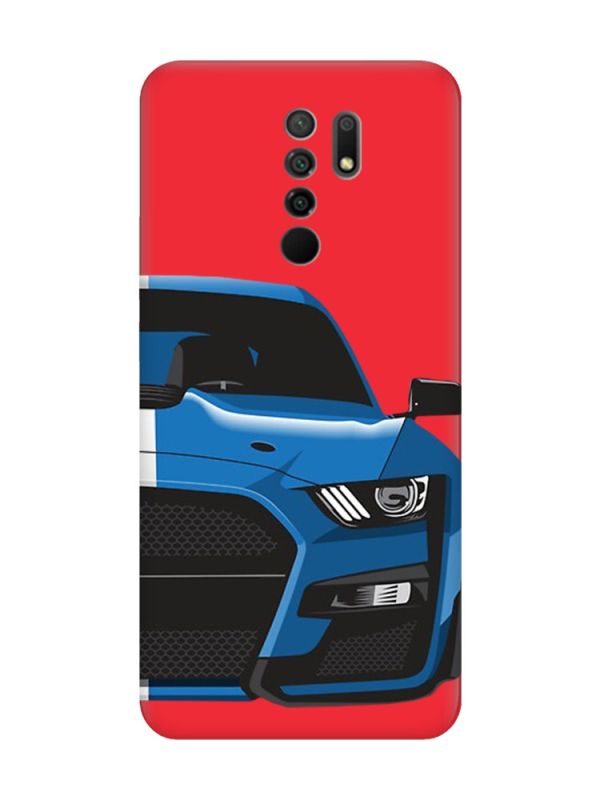 Матовий червоний чохол на Xiaomi Redmi 9 Авто синє (принт 229)